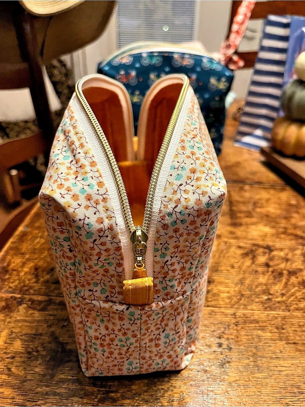 Floral Cosmetic Bag in White & Orange